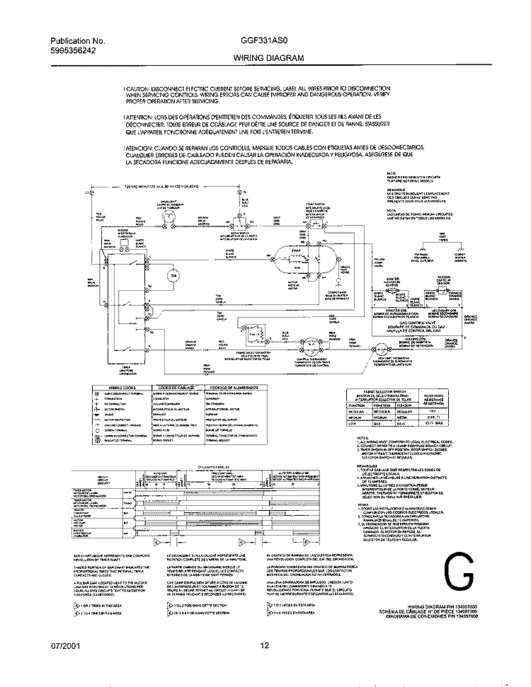 134057000 WIRING DIAGRAM Diagram and Parts List for GGF331AS0  Gibson Dryer
