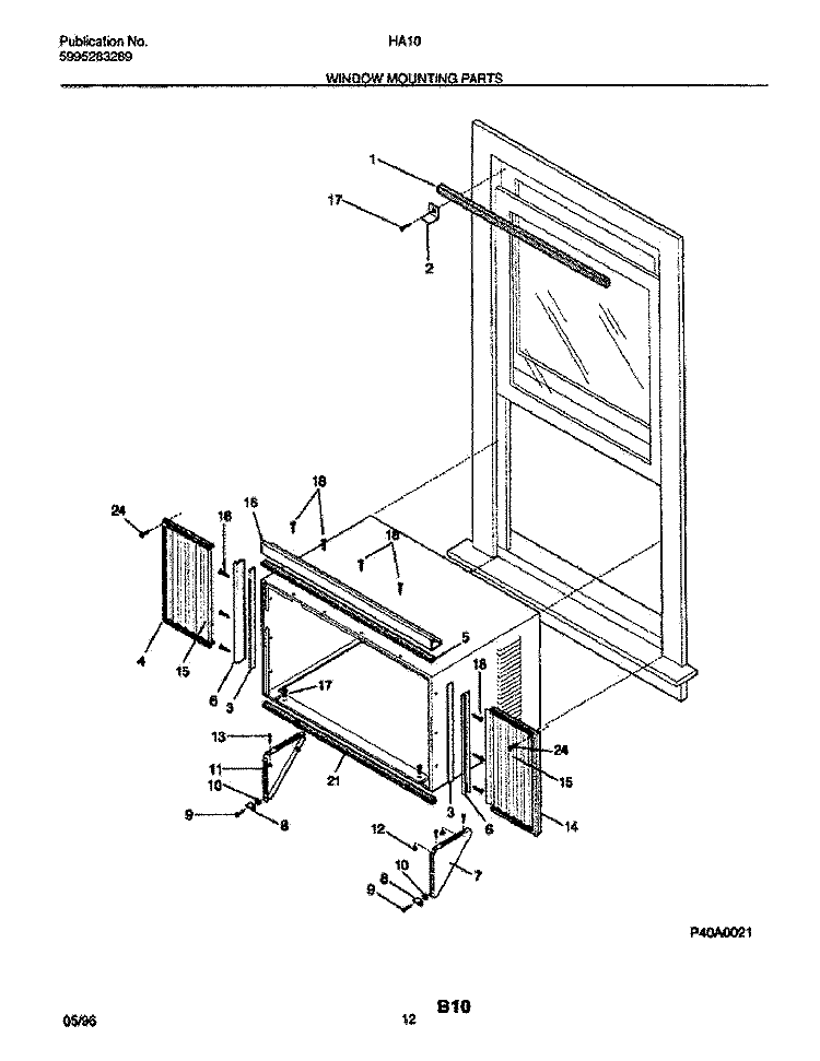 WINDOW MOUNTING PARTS Diagram and Parts List for HA10B  Frigidaire Air Conditioner