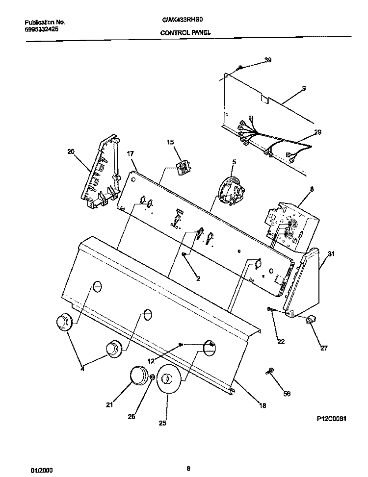 P12C0081 CONTROL PANEL Diagram and Parts List for GWX433RHS0  Gibson Washer