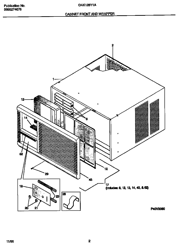 CABINET FRONT AND WRAPPER Diagram and Parts List for GAX128Y1A1  Gibson Air Conditioner