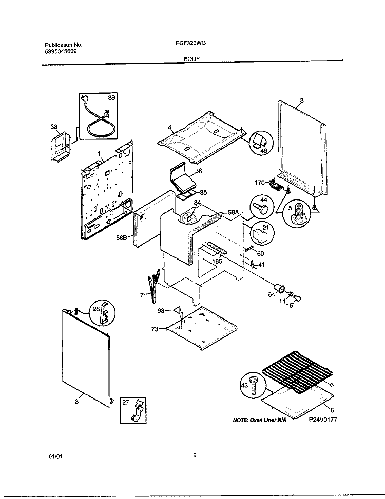 BODY Diagram and Parts List for FGF326WGSGTH  Frigidaire Range