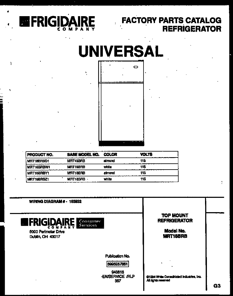 COVER Diagram and Parts List for MRT18BRBZ1  Uni Refrigerator