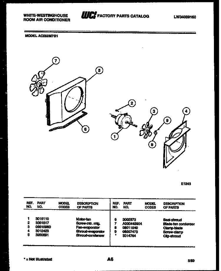 AIR HANDLING PARTS Diagram and Parts List for AC088M7B1  Frigidaire Air Conditioner