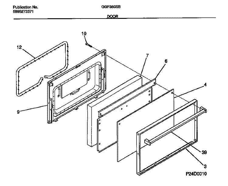 DOOR Diagram and Parts List for GGF350SBDB  Gibson Range