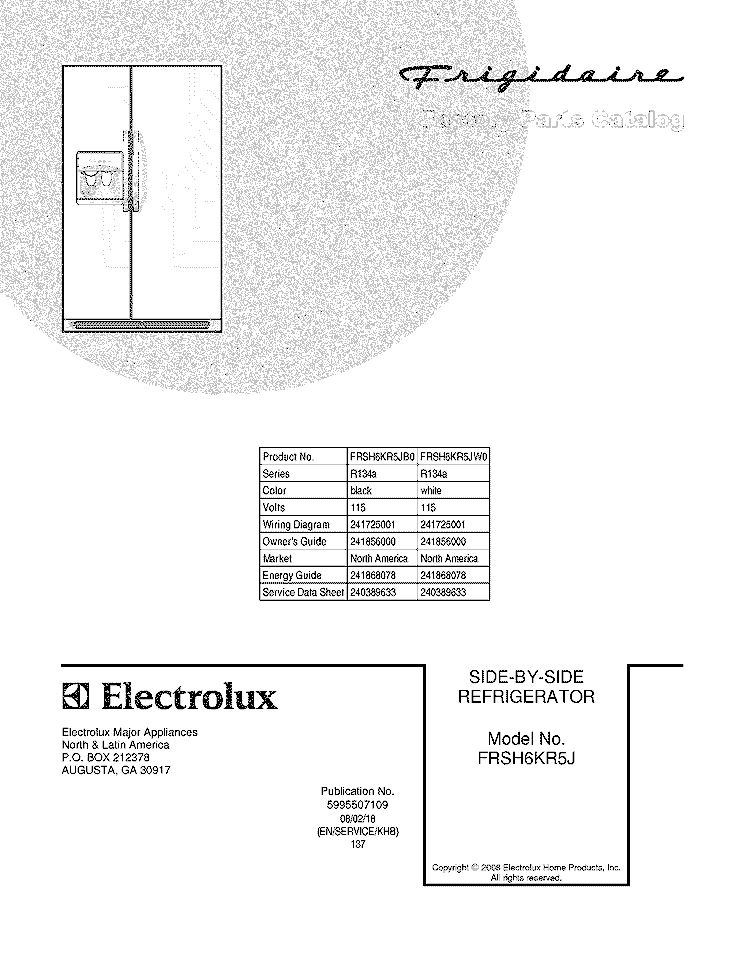 COVER Diagram and Parts List for FRSH6KR5JW0  Frigidaire Refrigerator