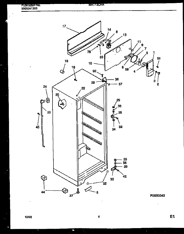 CABINET PARTS Diagram and Parts List for MRT13CRAW0  Frigidaire Refrigerator