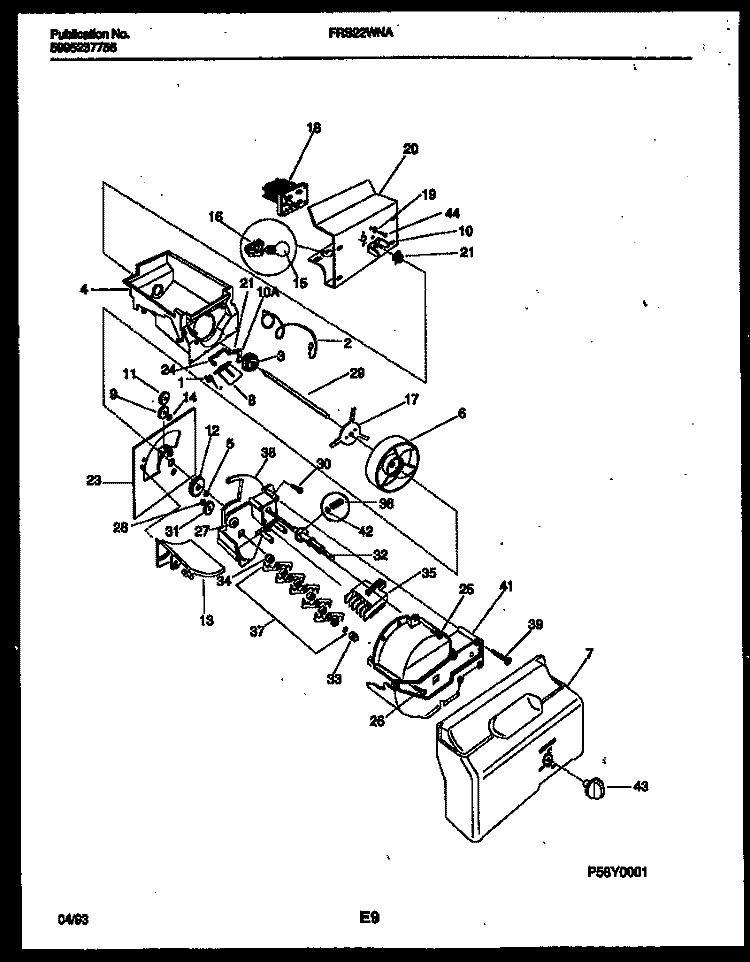 ICE DISPENSER Diagram and Parts List for FRS22WNAD0  Frigidaire Refrigerator