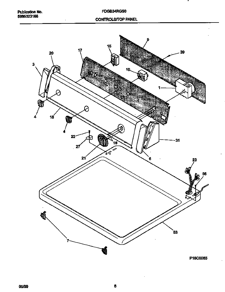 P16C0065 CONTROL PANEL Diagram and Parts List for FDGB34RGS0  Frigidaire Dryer