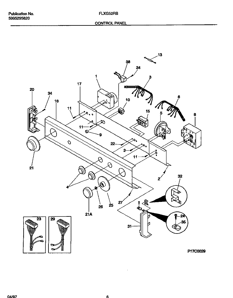 CONTROL PANEL Diagram and Parts List for FLXG52RBT3  Frigidaire Washer Dryer Combo
