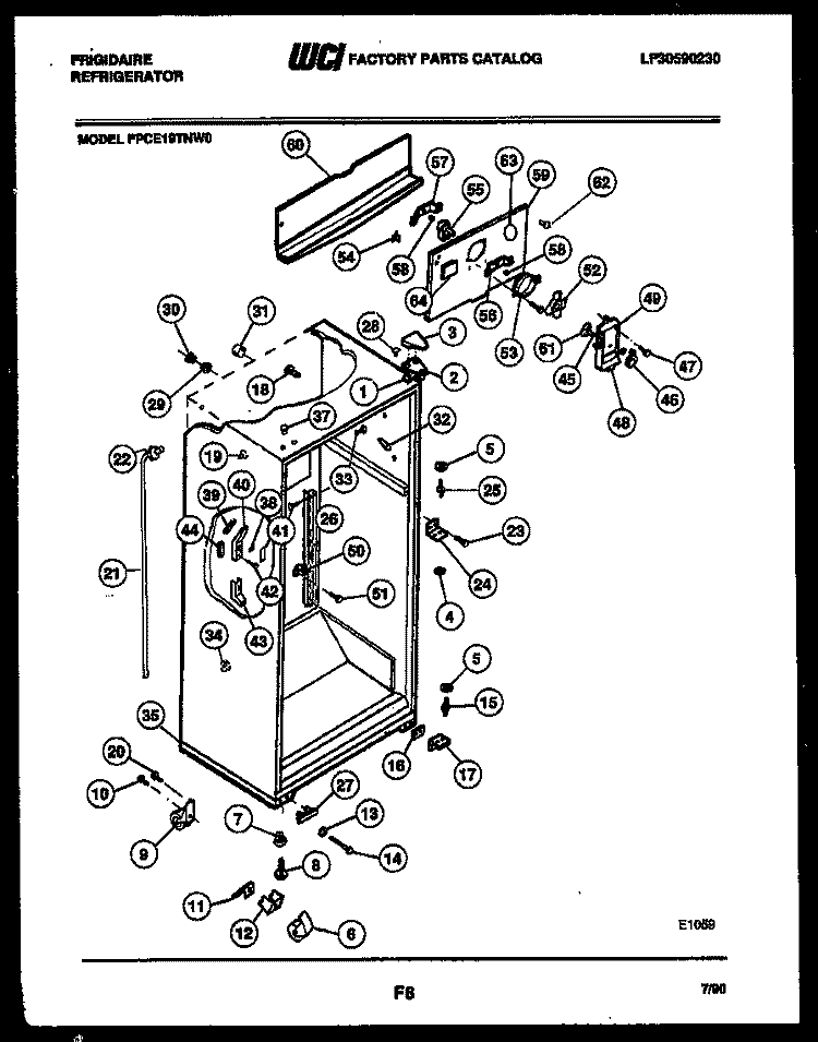 CABINET PARTS Diagram and Parts List for FPCE19TNL0  Frigidaire Refrigerator