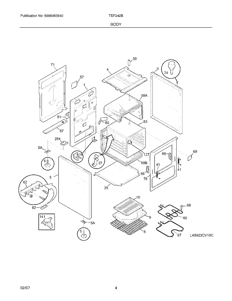 BODY Diagram and Parts List for TEF242BU4  Tappan Range