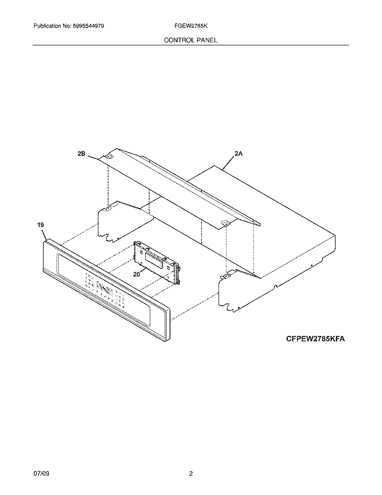 CONTROL PANEL Diagram and Parts List for FGEW2765KWA  Frigidaire Wall Oven
