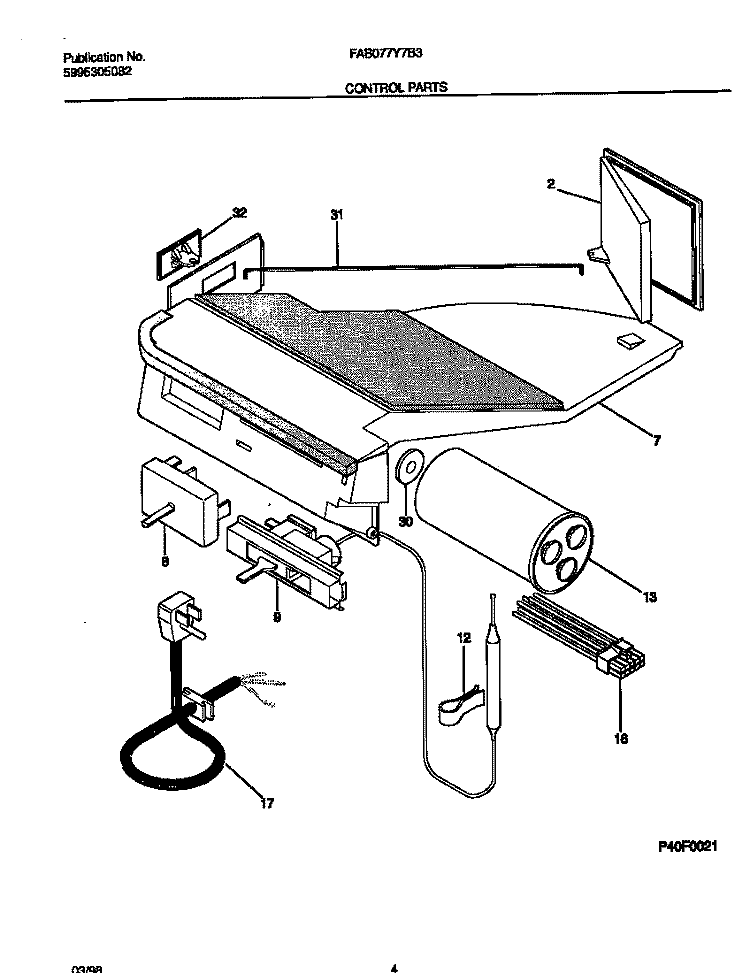 CONTROL PARTS Diagram and Parts List for FAB077Y7B3  Frigidaire Air Conditioner