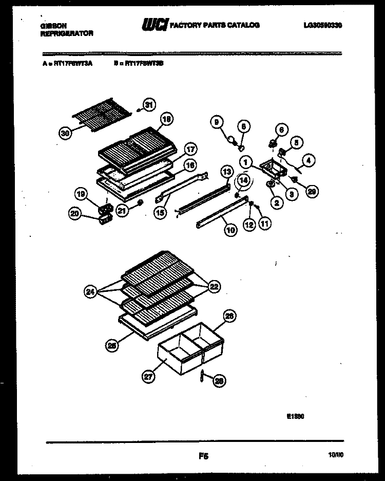 SHELVES AND SUPPORTS Diagram and Parts List for RT17F8WT3A  Gibson Refrigerator