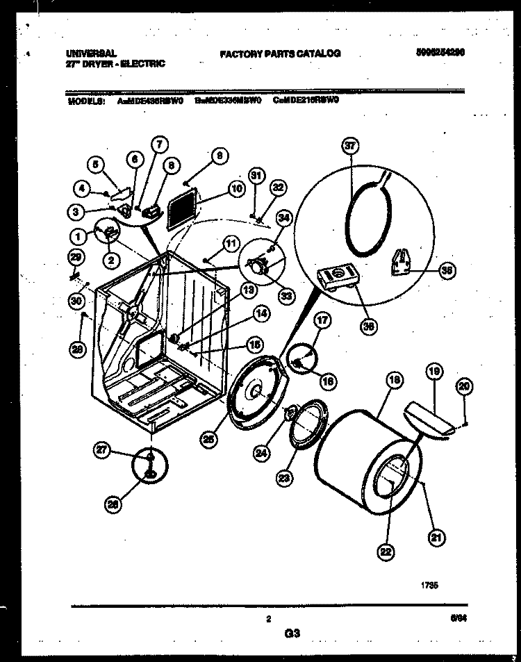 CABINET AND COMPONENT PARTS Diagram and Parts List for MDE216RBWD0  Frigidaire Dryer