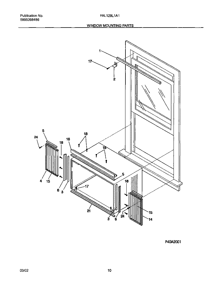 WINDOW MOUNTING PARTS Diagram and Parts List for FAL129L1A1  Frigidaire Air Conditioner