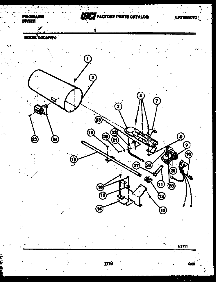 BURNER, IGNITER AND VALVE Diagram and Parts List for DGCSFW0  Frigidaire Dryer