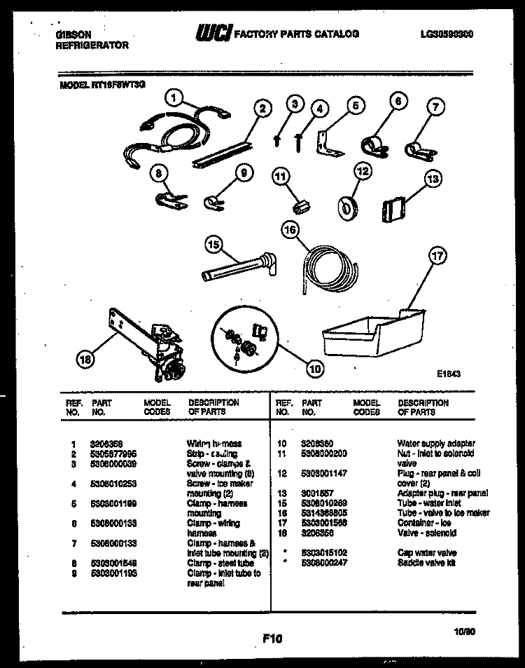 ICE MAKER INSTALLATION PARTS Diagram and Parts List for RT19F8WT3G  Gibson Refrigerator