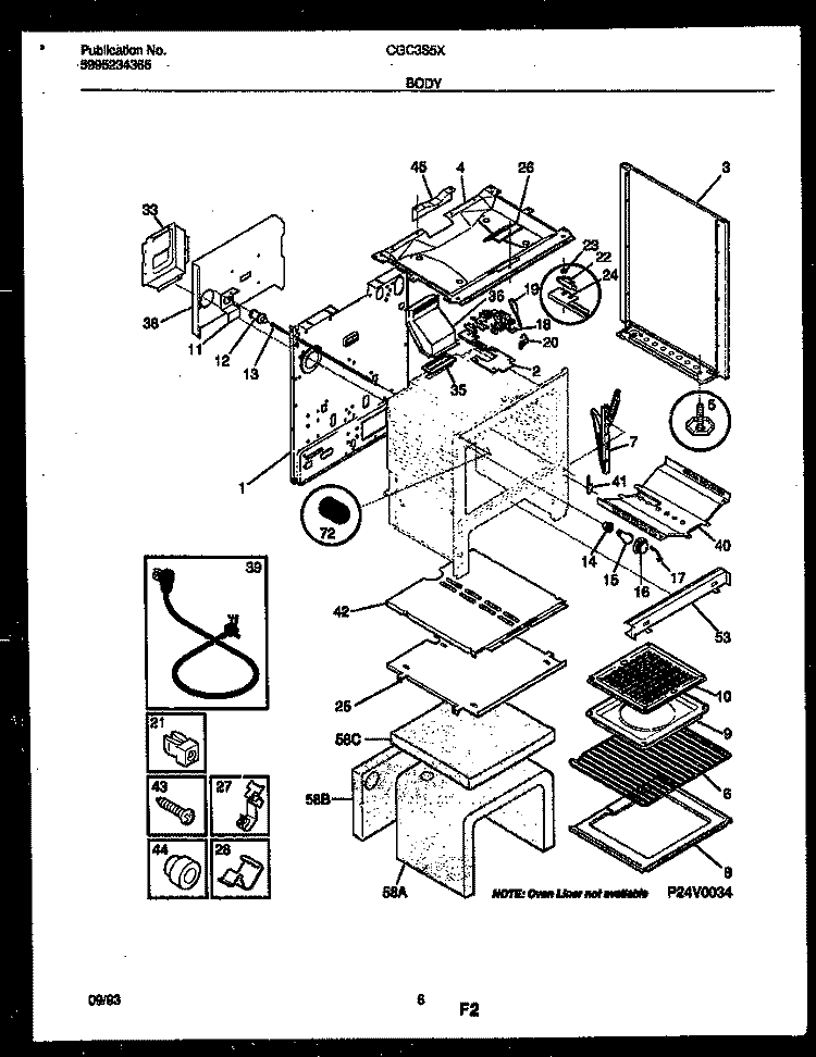 BODY PARTS Diagram and Parts List for CGC3S5WXG  Gibson Range
