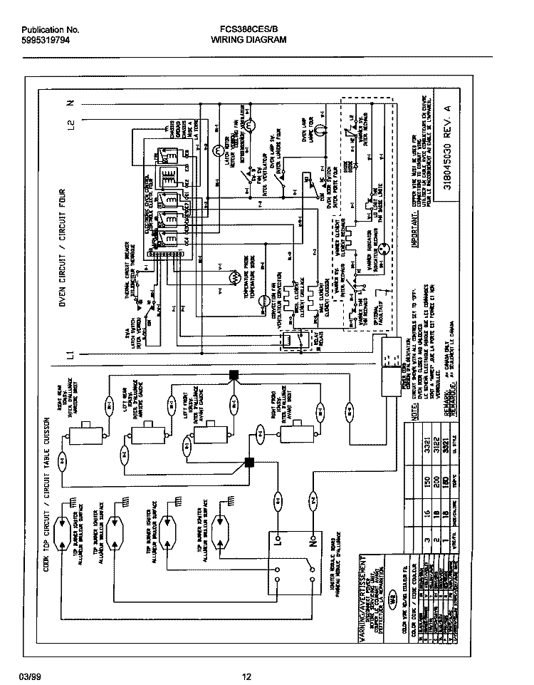WIRING DIAGRAM Diagram and Parts List for FCS388CESF  Frigidaire Range