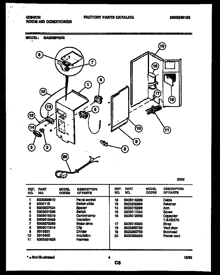 ELECTRICAL PARTS Diagram and Parts List for GAS228P2K2  Gibson Air Conditioner