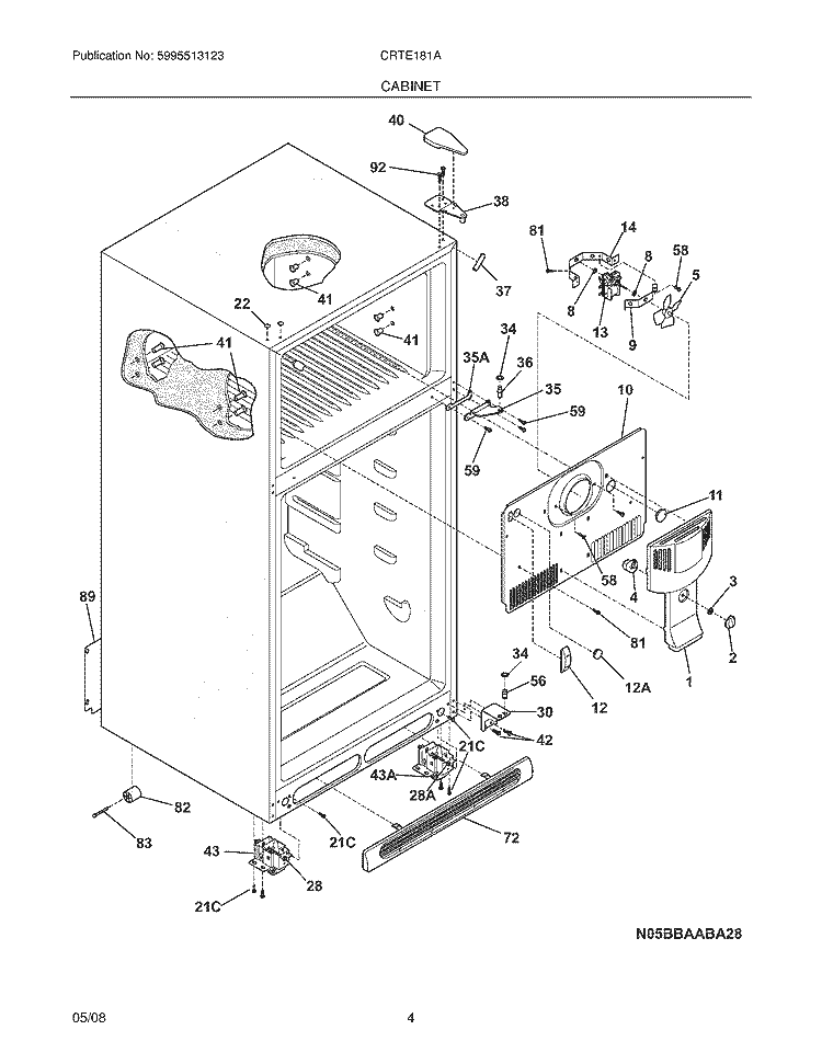 CABINET Diagram and Parts List for CRTE181AW3  Crosley Refrigerator