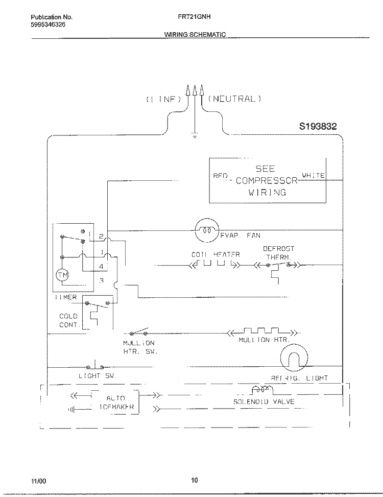 WIRING SCHEMATIC Diagram and Parts List for FRT21GNHD3  Frigidaire Refrigerator