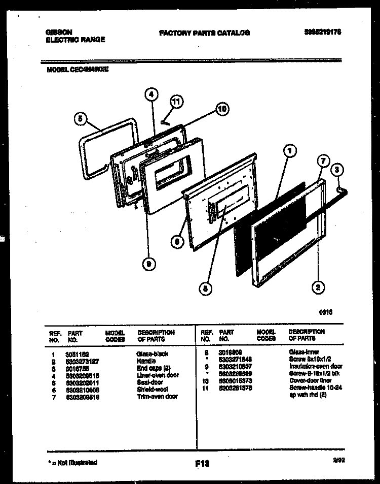 DOOR PARTS Diagram and Parts List for CEC4M4WXE  Gibson Range