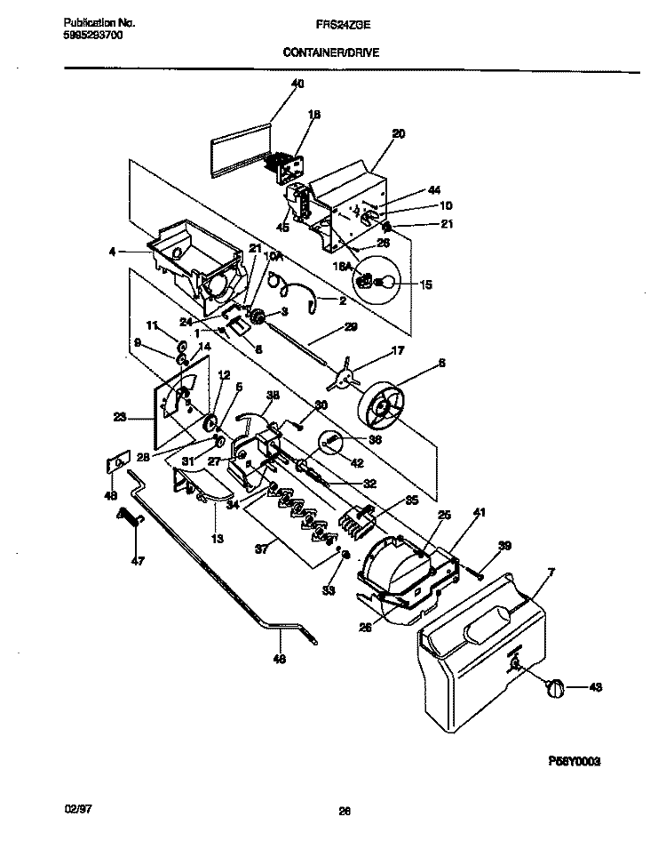 CONTAINER / DRIVE Diagram and Parts List for FRS24ZGEW2  Frigidaire Refrigerator