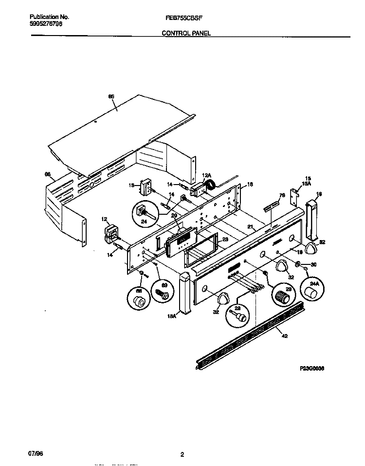 CONTROL PANEL Diagram and Parts List for FEB755CBSF  Frigidaire Wall Oven