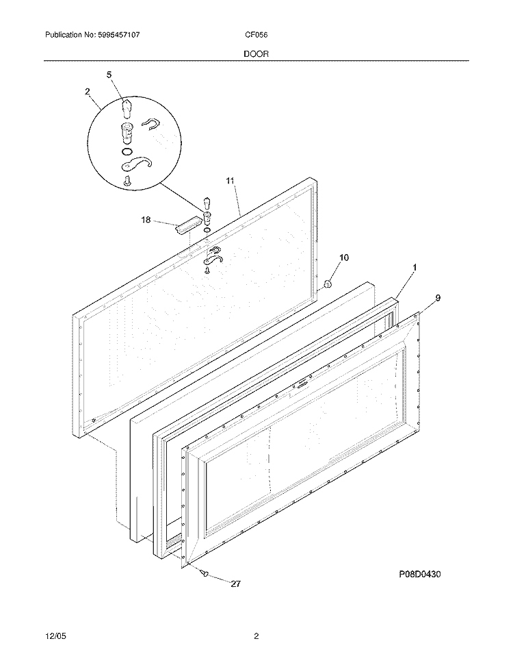 DOOR Diagram and Parts List for CF056  Frigidaire Freezer