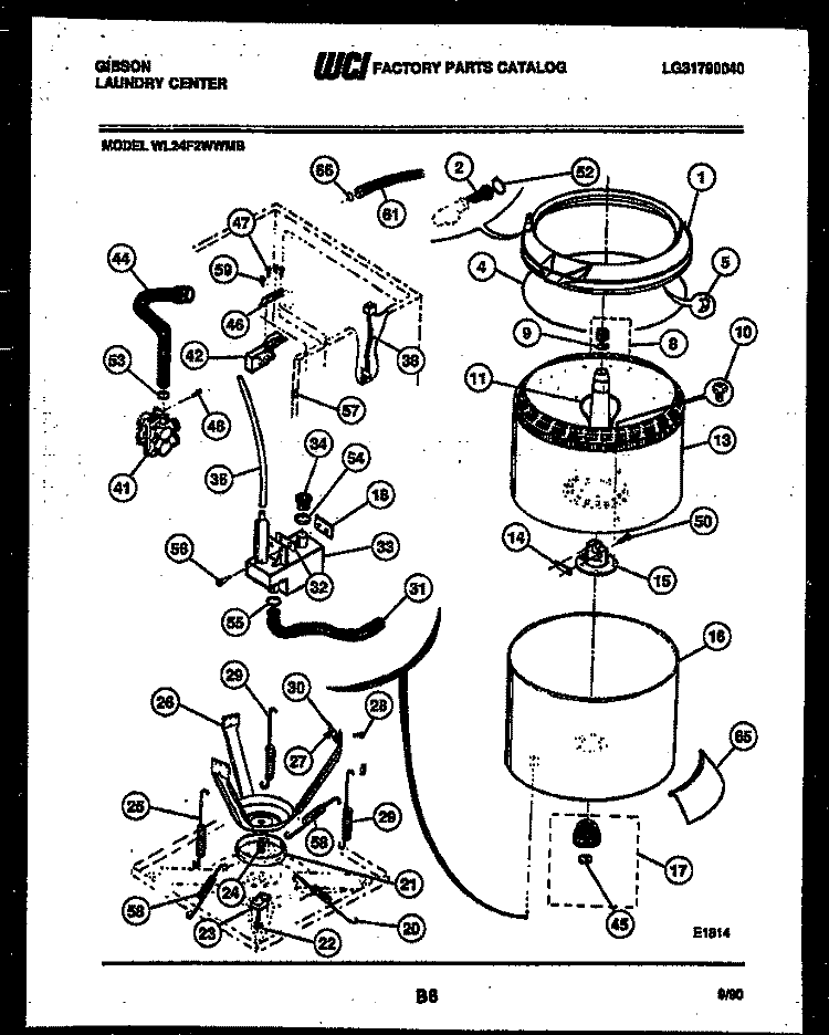 TUB AND WATER INLET Diagram and Parts List for WL24F2WWMB  Gibson Washer