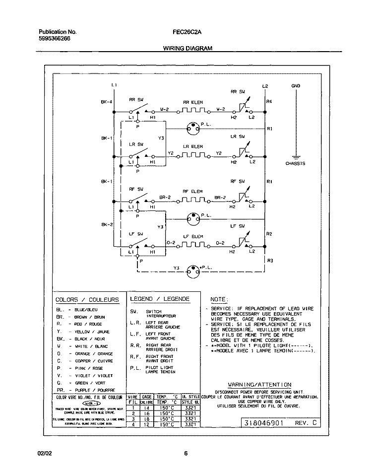 WIRING DIAGRAM Diagram and Parts List for FEC26C2ACB  Frigidaire Cooktop