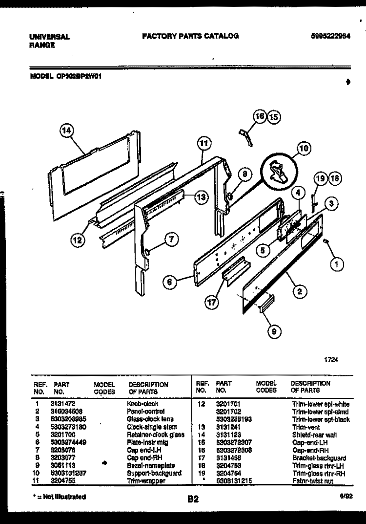 CONSOLE AND CONTROL PARTS Diagram and Parts List for CP302BP2D1  Frigidaire Range