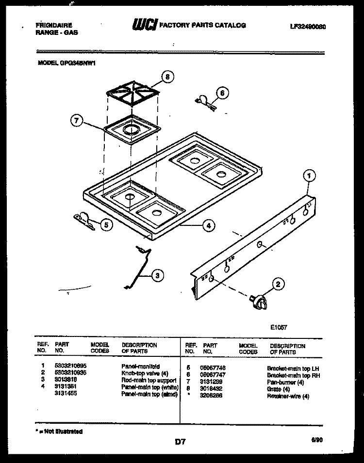 COOKTOP PARTS Diagram and Parts List for GPG34BNL1  Frigidaire Range