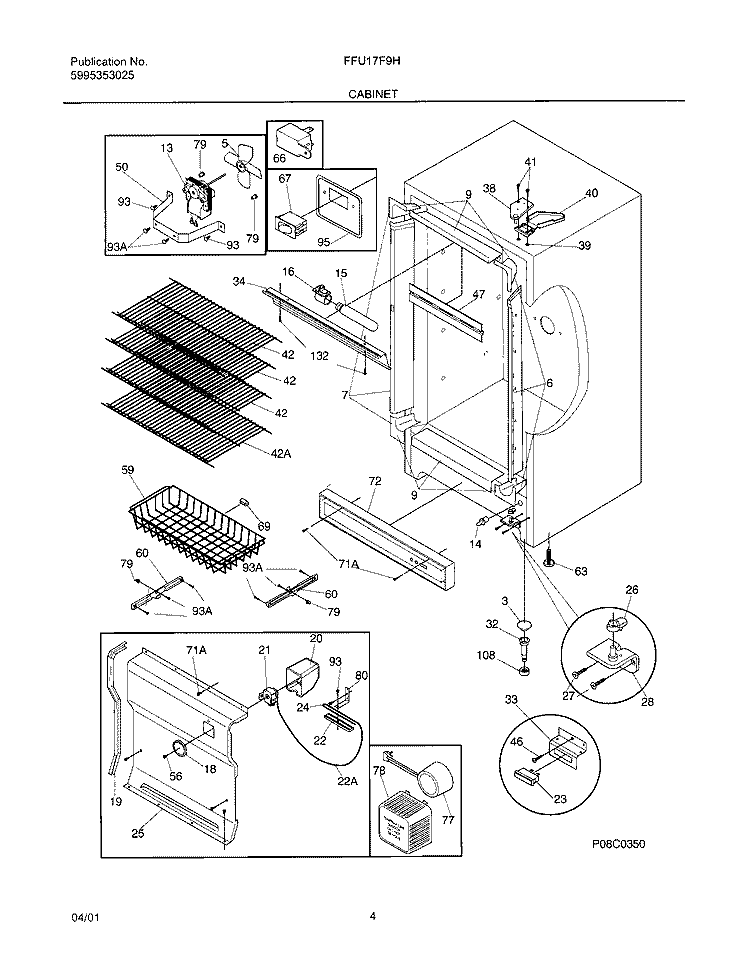 CABINET Diagram and Parts List for FFU17F9HW3  Frigidaire Freezer
