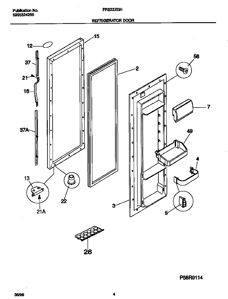 REFRIGERATOR DOOR Diagram and Parts List for FRS22ZGHD0  Frigidaire Refrigerator