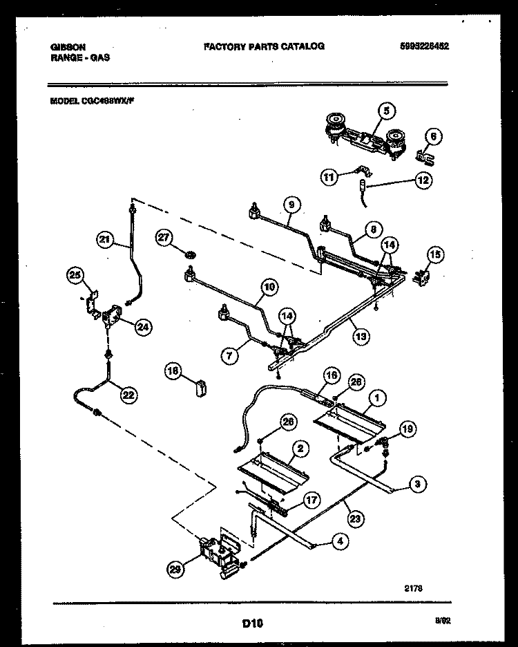 BURNER PARTS Diagram and Parts List for CGC4S8WXF  Gibson Range