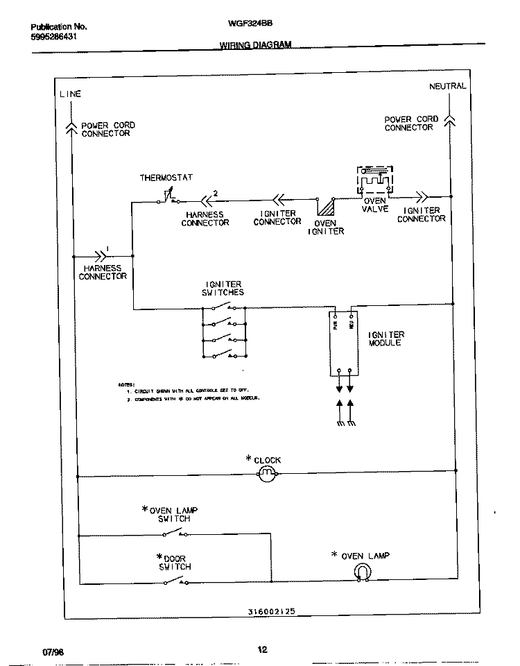 WIRING DIAGRAM Diagram and Parts List for WGF324BBDC  Frigidaire Range