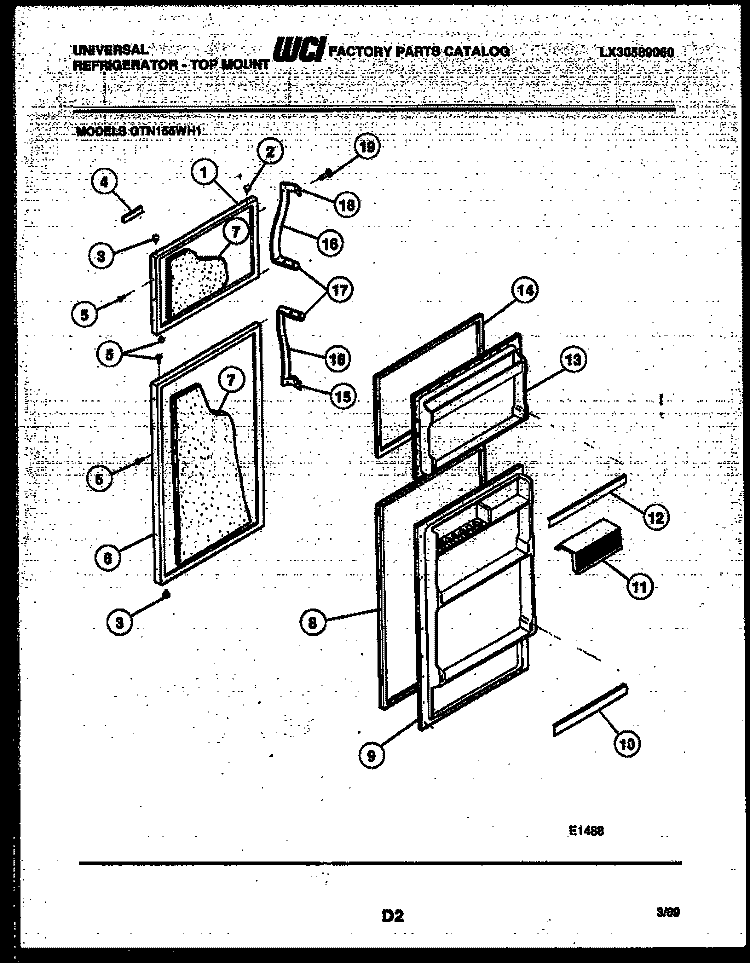 DOOR PARTS Diagram and Parts List for GTN155WHE1  Uni Refrigerator