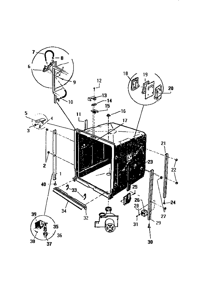 OUTER TUB Diagram and Parts List for SU777EXR3  Frigidaire Dishwasher