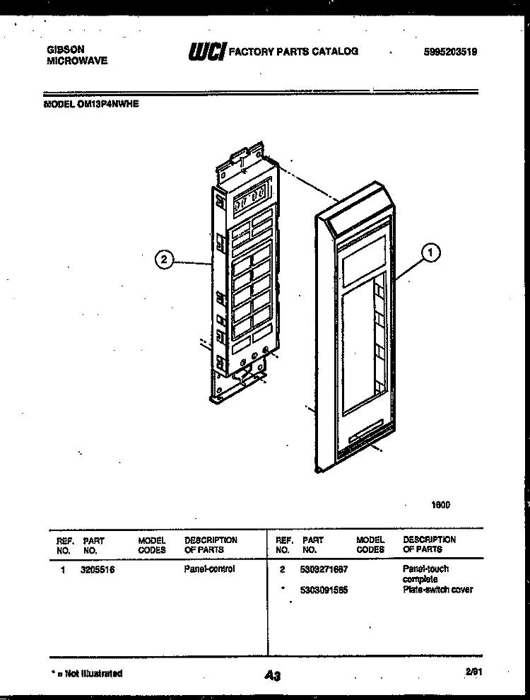 CONTROL PANEL Diagram and Parts List for OM13P4NWHE  Gibson Microwave