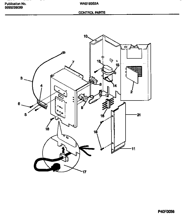 CONTROL Diagram and Parts List for WAS183S2A3  Frigidaire Air Conditioner