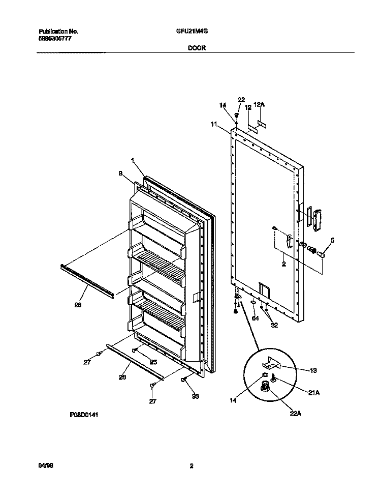 DOOR Diagram and Parts List for GFU21M4GW0  Gibson Freezer