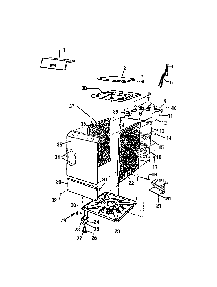 CABINET, TOP PANEL, BASE Diagram and Parts List for AWC340A0T  Kelvinator Washer