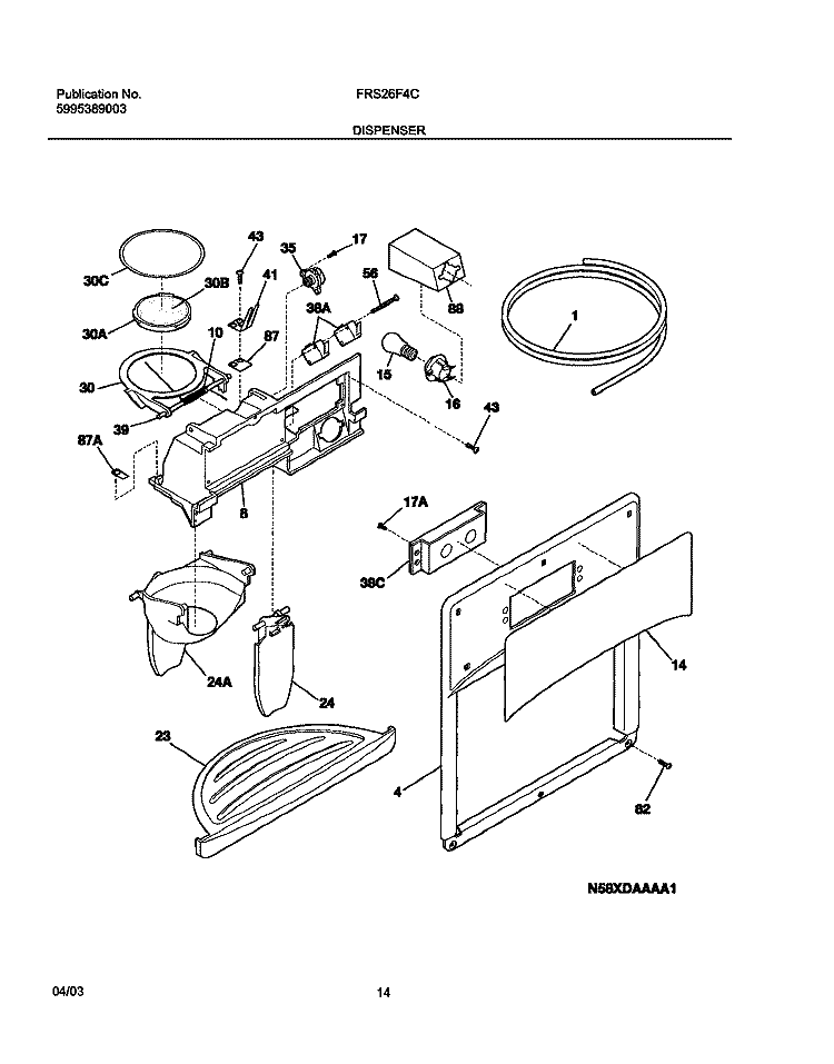 DISPENSER Diagram and Parts List for FRS26F4CQ0  Frigidaire Refrigerator