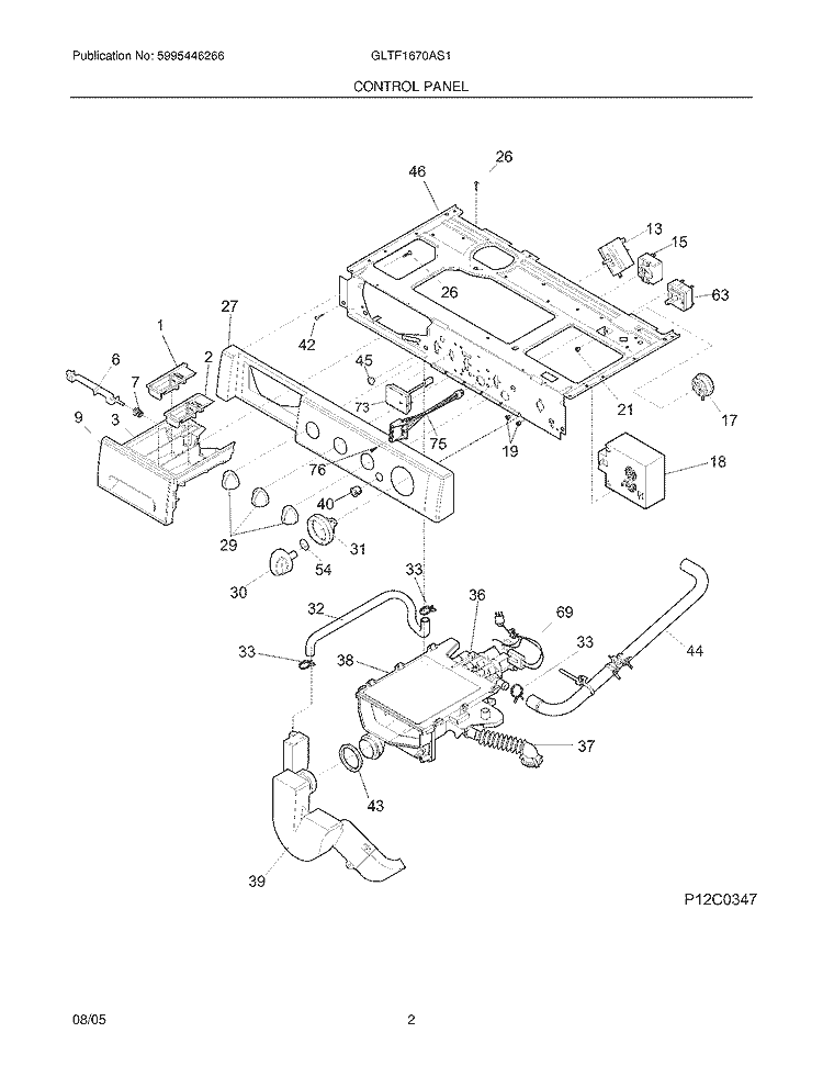 CONTROL PANEL Diagram and Parts List for GLTF1670AS1  Frigidaire Washer