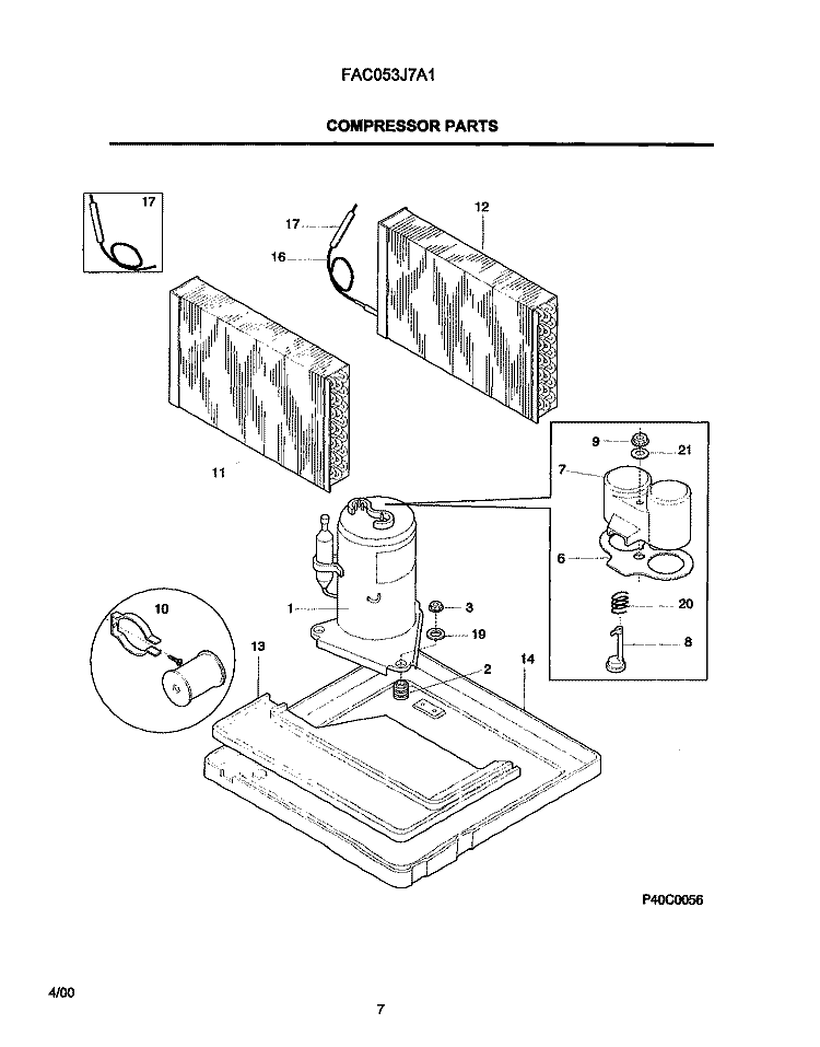 COMPRESSOR Diagram and Parts List for FAC053J7A1  Frigidaire Air Conditioner