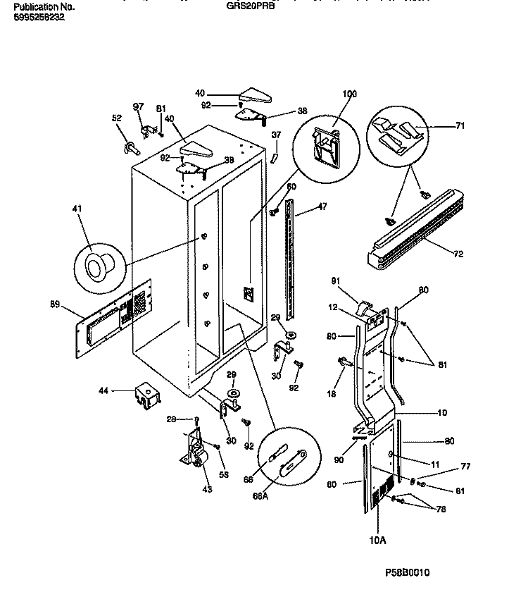 CABINET, LIGHT SHIELDS, MULLION Diagram and Parts List for GRS20PRBD0  Gibson Refrigerator