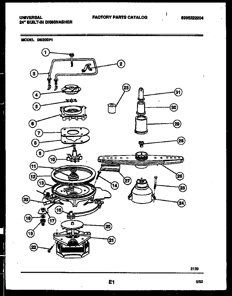 MOTOR PUMP PARTS Diagram and Parts List for DB200PW1  Frigidaire Dishwasher